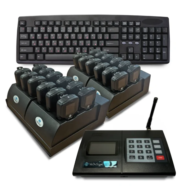 Komplettes-SmartCall-rufSystem-mit-24-SmartCall-colour-belt-pagern und i-station premium transmitter