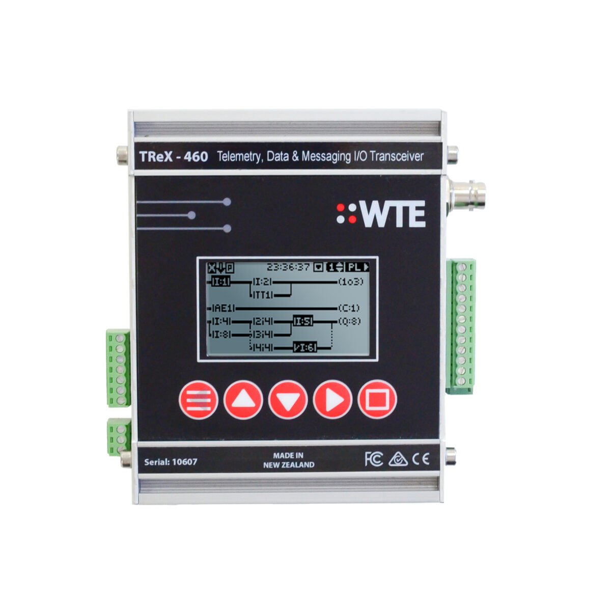 TReX 460 AlarmCall Pro+ 4W BackUp Ethernet Serial USB Compatibele Data Transceiver POCSAG (pagers) Nachrichtenbildschirm